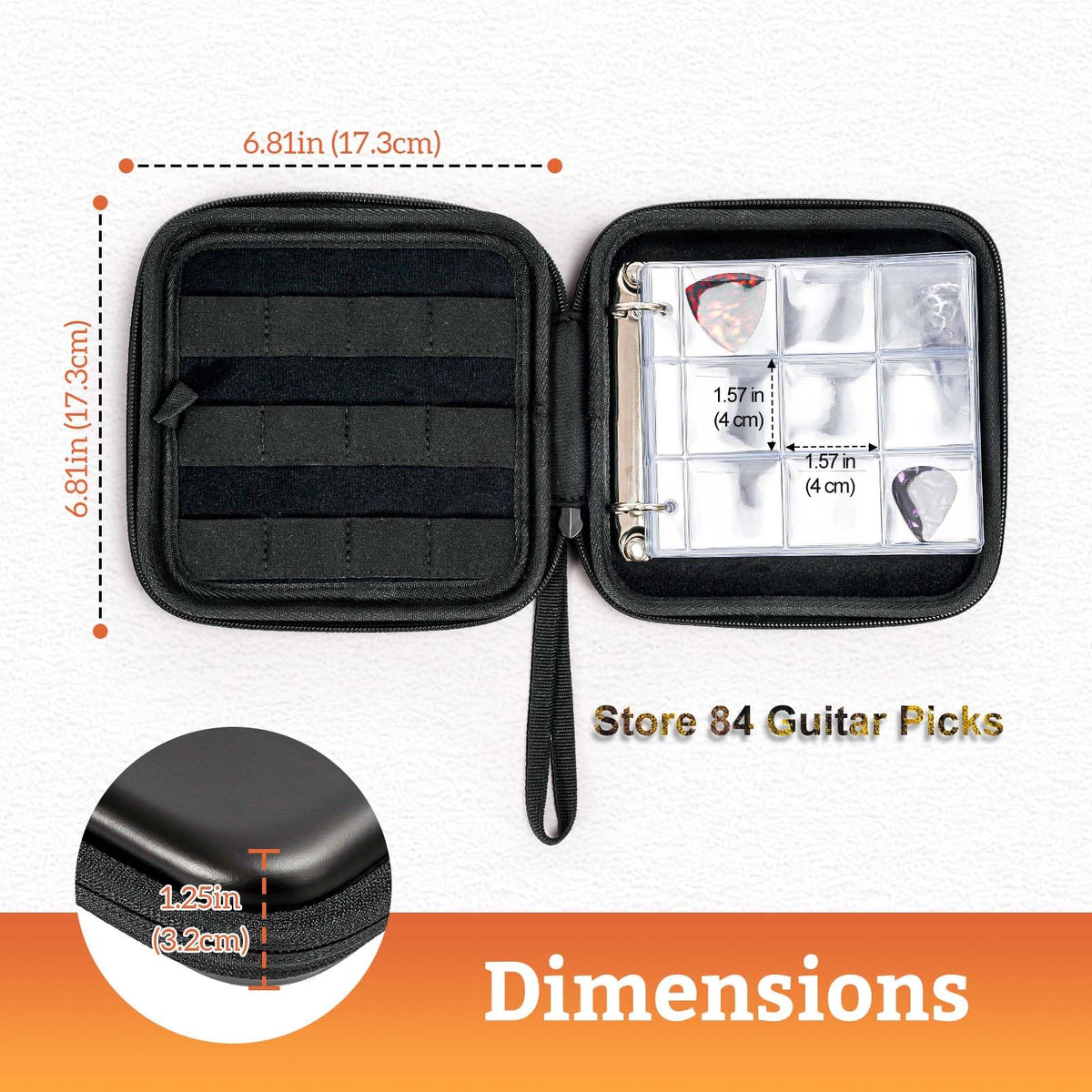 Black Guitar Pick Case Holds 84 pcs Picks R9791