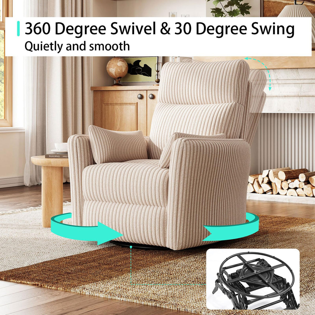 360 Swivel Recliner Chair with 2 Pillows Beige Corduroy N5405