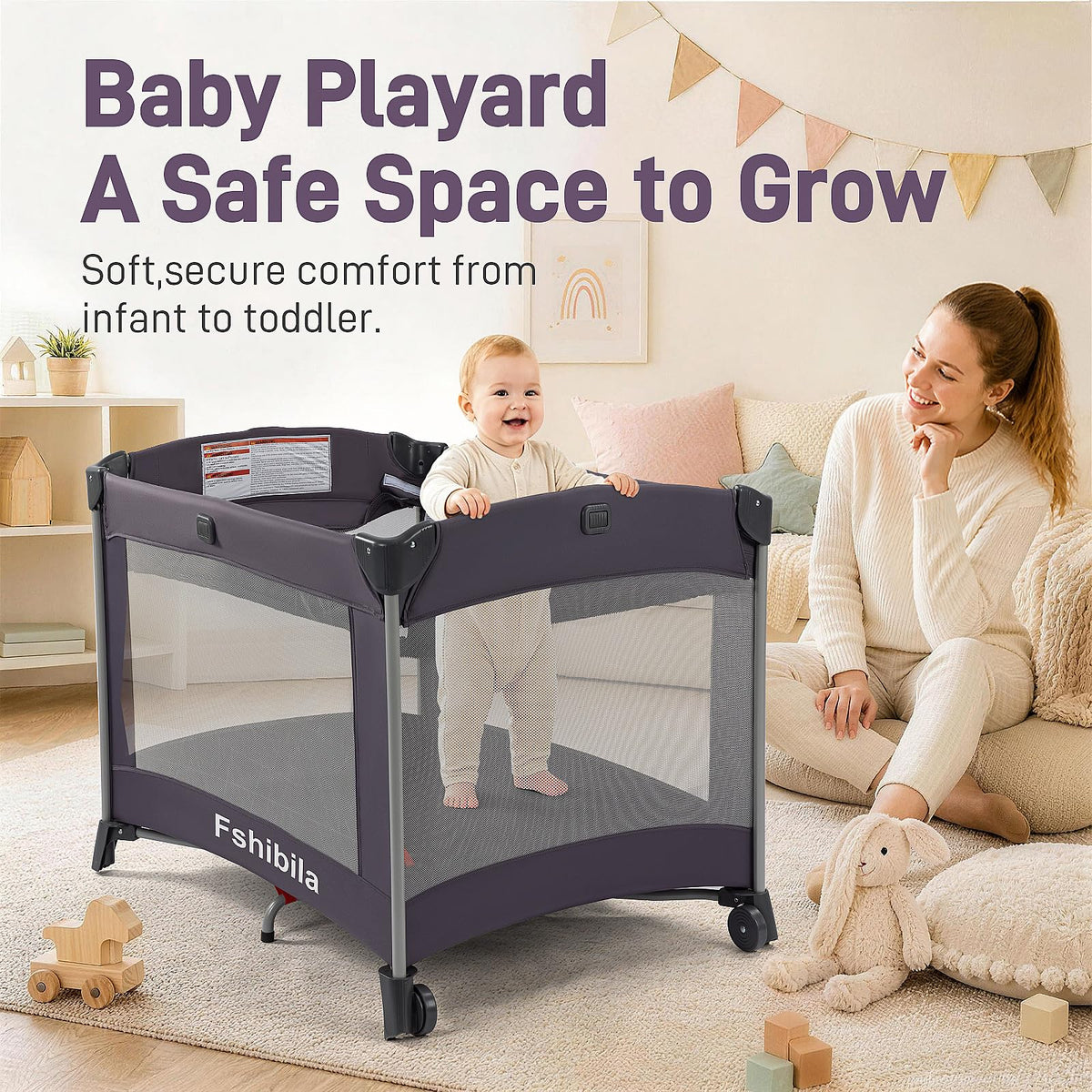 4-in-1 Portable Baby Playard with Bassinet and Changing Table, Black O535