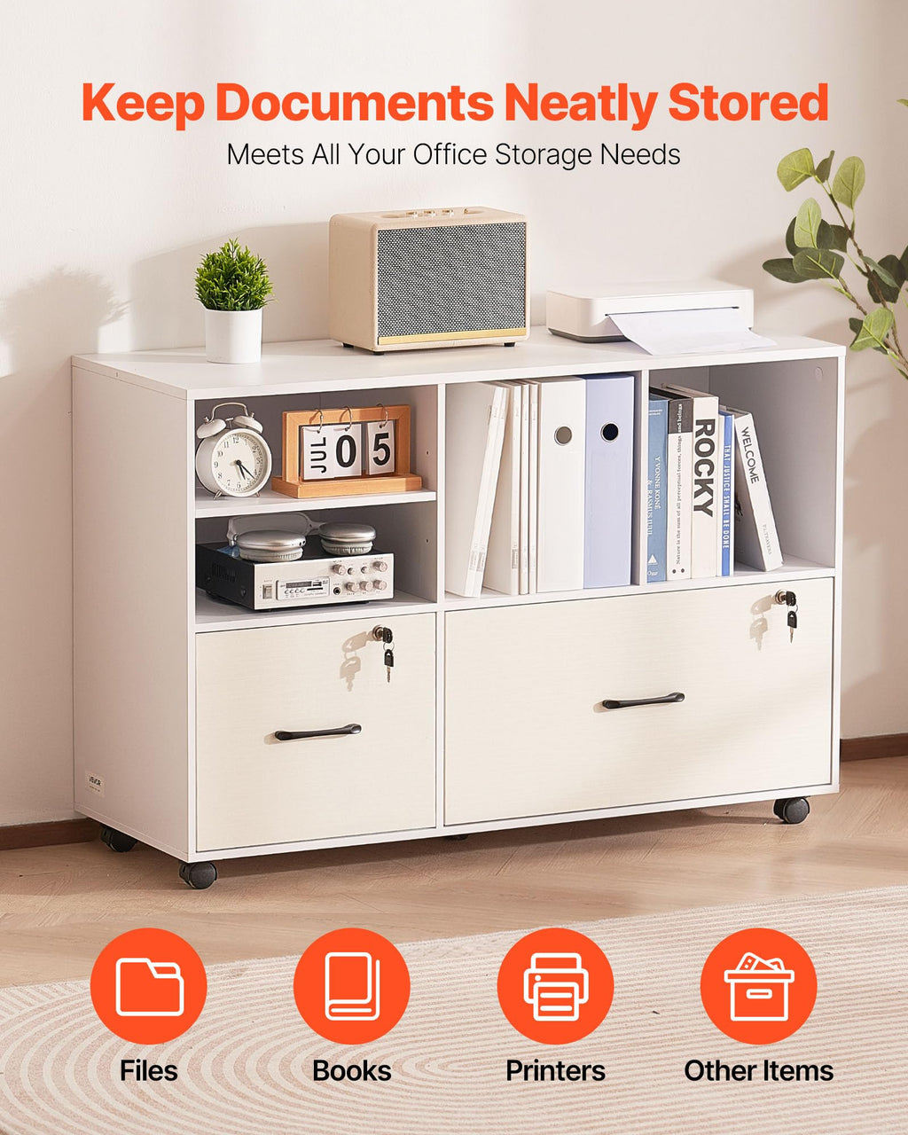 White 2 Drawer Wooden Lockable Mobile File Cabinet T606112