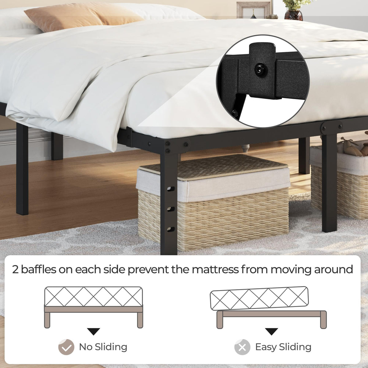 14 Inch Queen Size Black Metal Platform Bed Frame E687