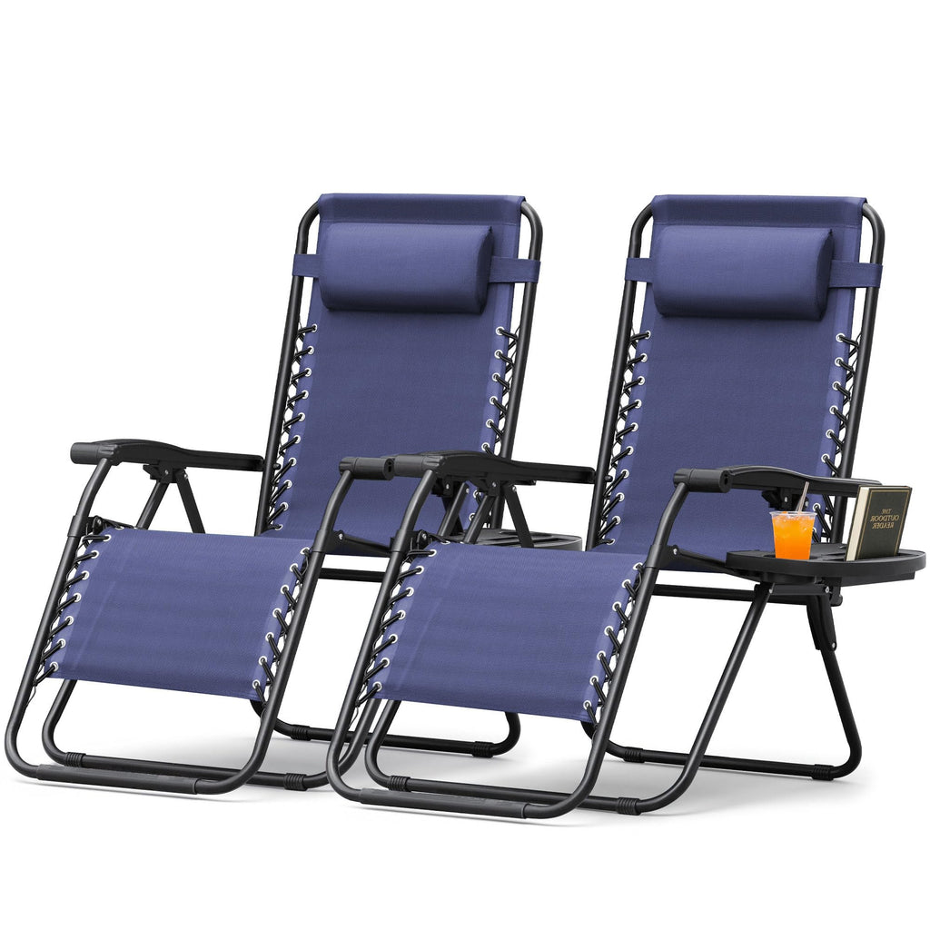 Zero Gravity Chair with Cup Holder Pillows Set of 2 Blue T2486
