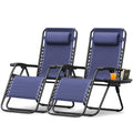 Zero Gravity Chair with Cup Holder Pillows Set of 2 Blue T2486