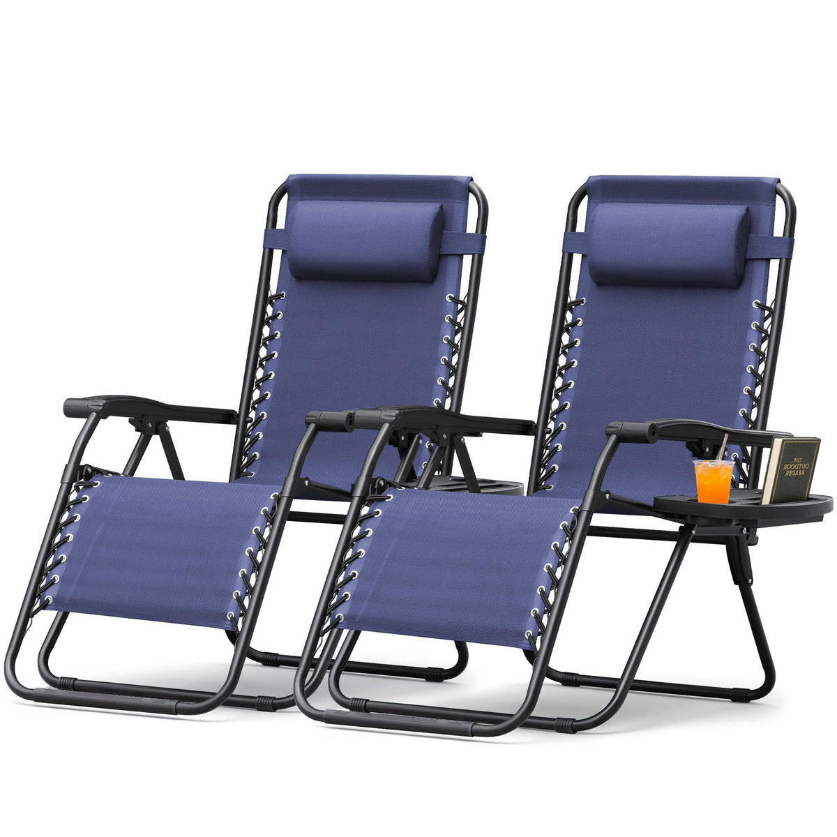 Zero Gravity Chair with Cup Holder Pillows Set of 2 Blue T2486
