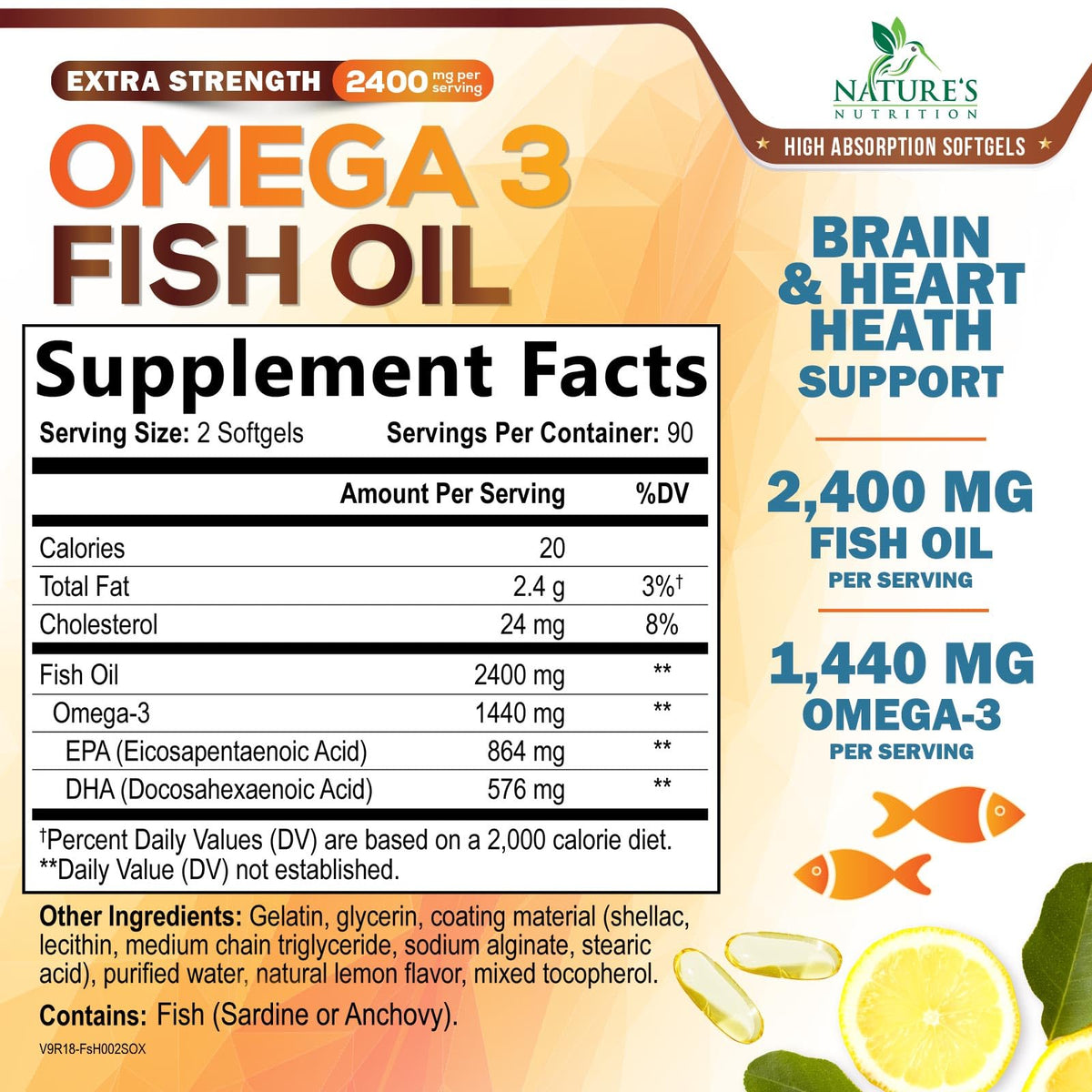 Omega 3 Fish Oil 2400mg Softgels P51397