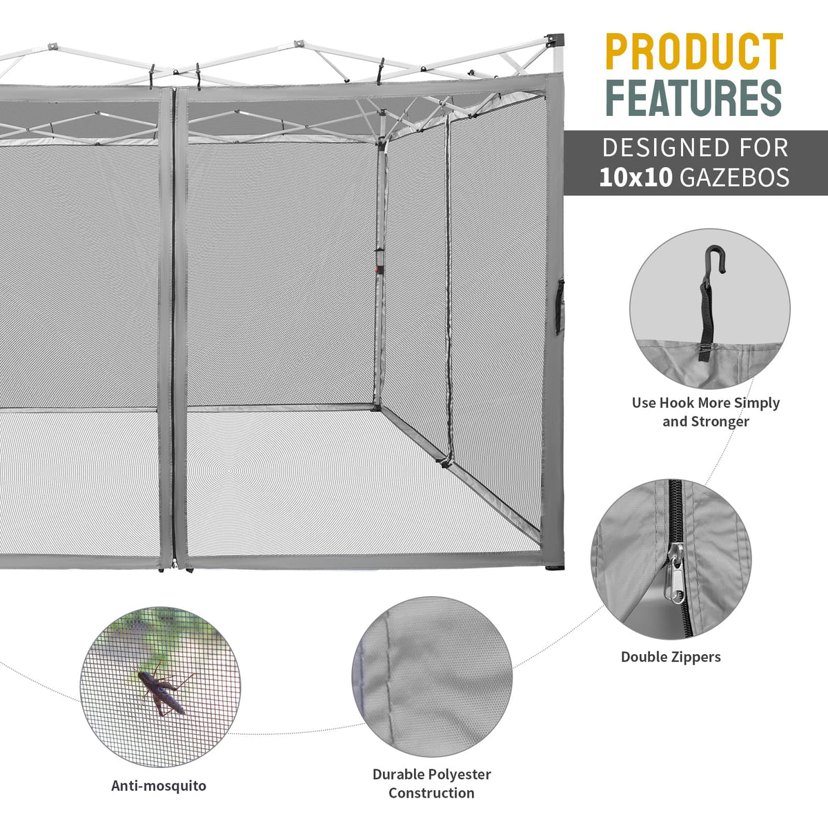 Gazebo Replacement Mosquito Netting 10 x 10ft Grey Z696