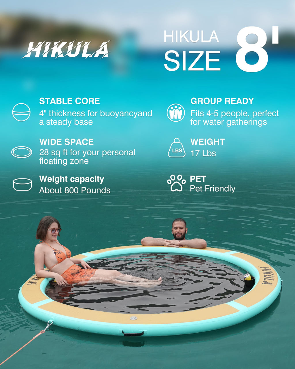 Inflatable Round Floating Ring Water Hammock Dock with Water Ladder and Cup Holder W631