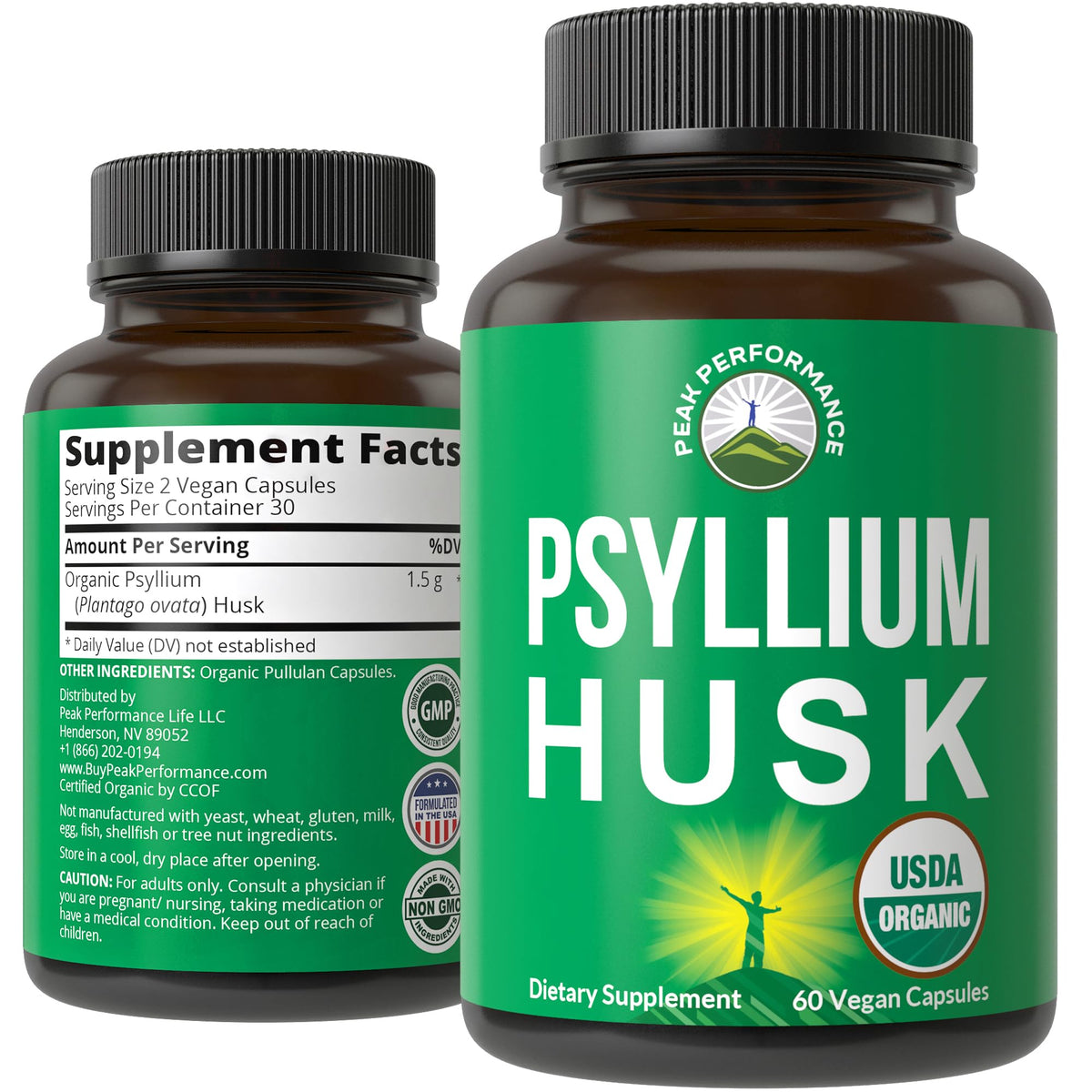 Organic Psyllium Husk Vegan Capsules Fiber Supplement I267
