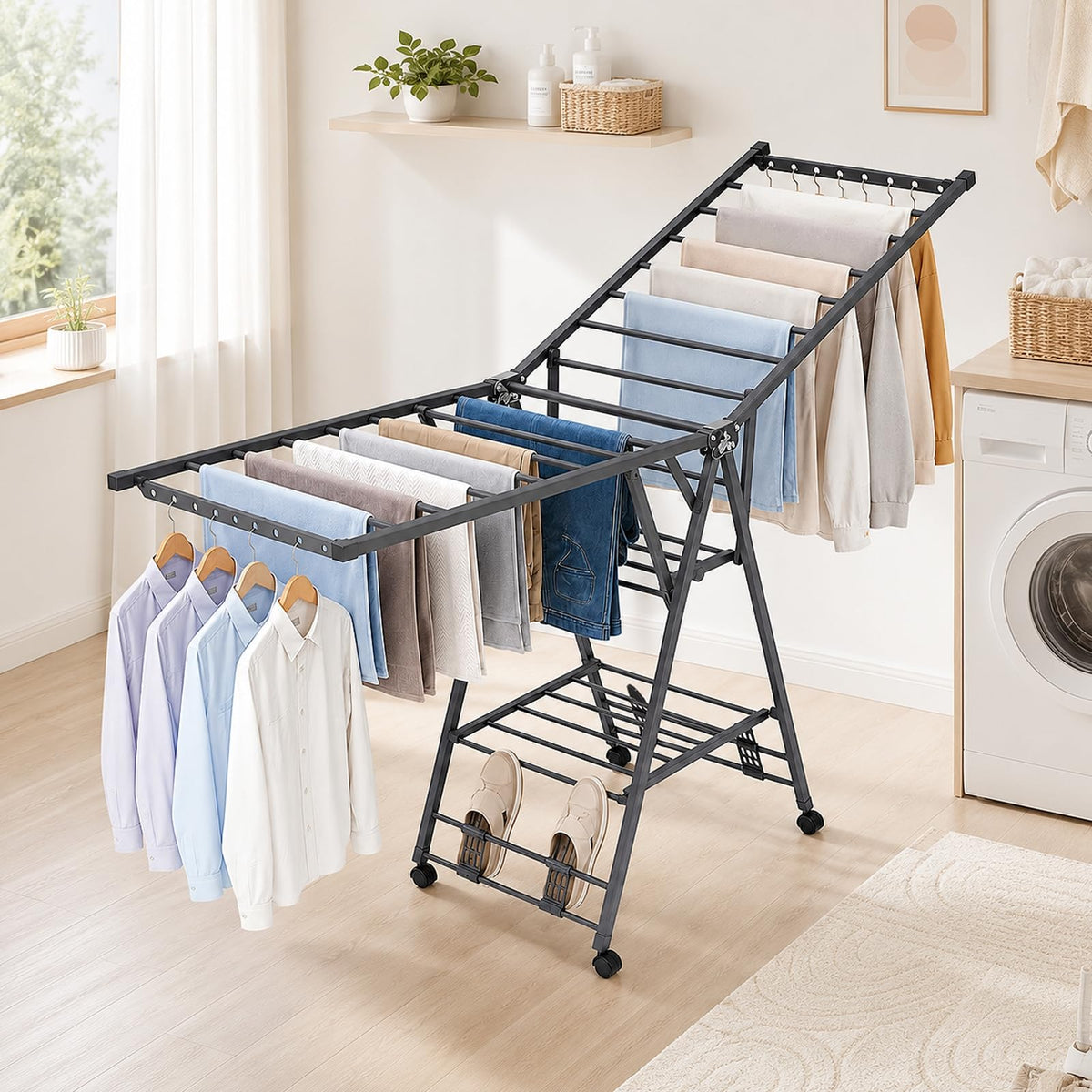 Foldable Metal Clothes Drying Rack with Wheels H826