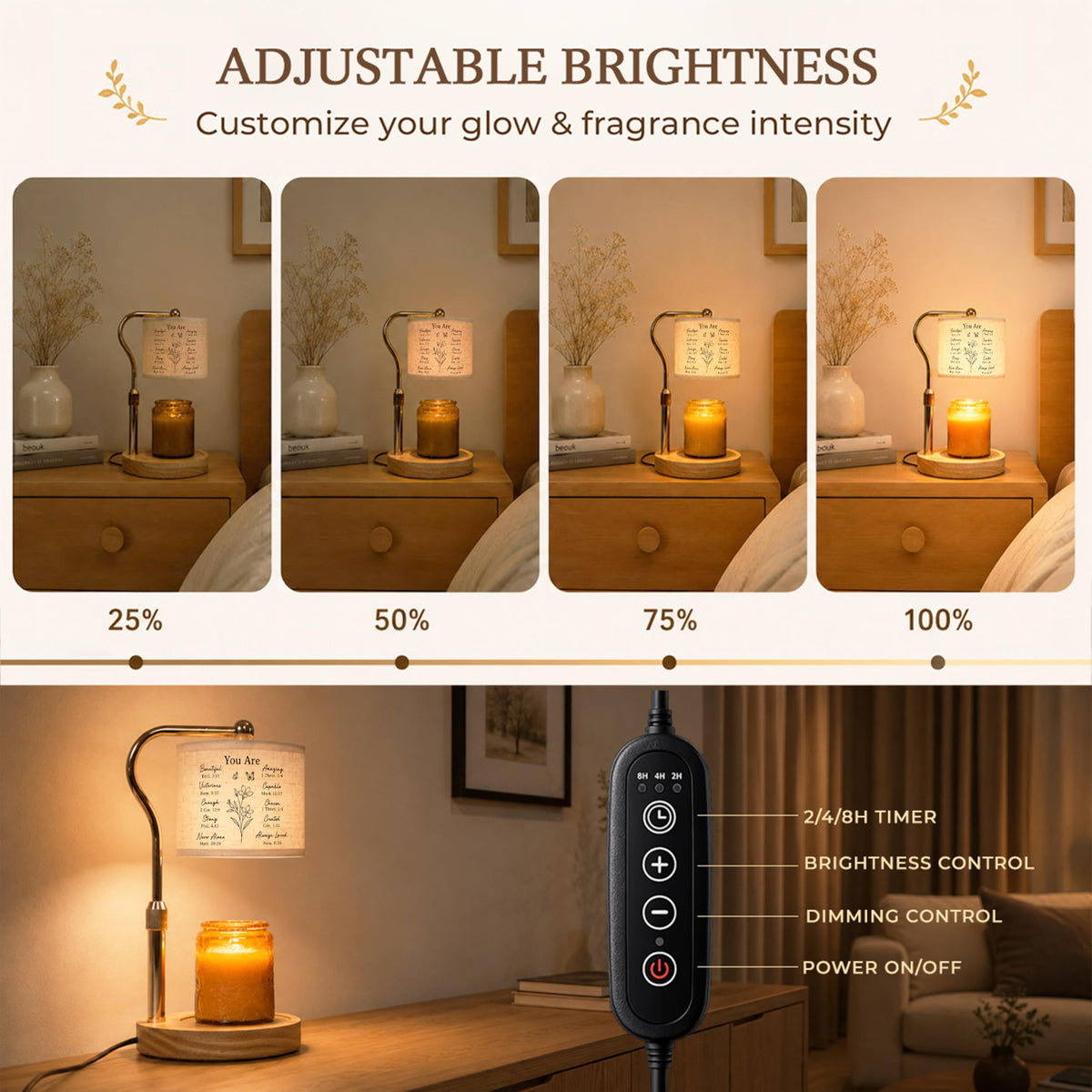 Candle Warmer Lamp with Timer Dimmable Height Adjustable U4159