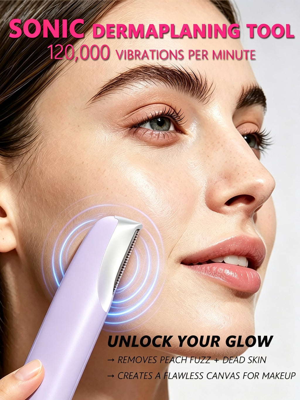 Sonic Facial Hair Remover with LED Light, 4 Replacement Blades D9486