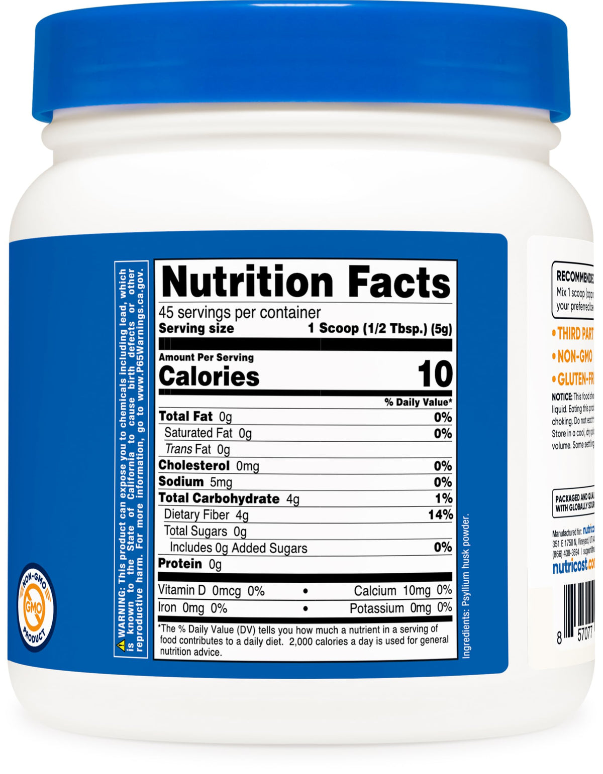 Psyllium Whole Husk Powder 8.1oz Gluten Free Non-GMO T8407