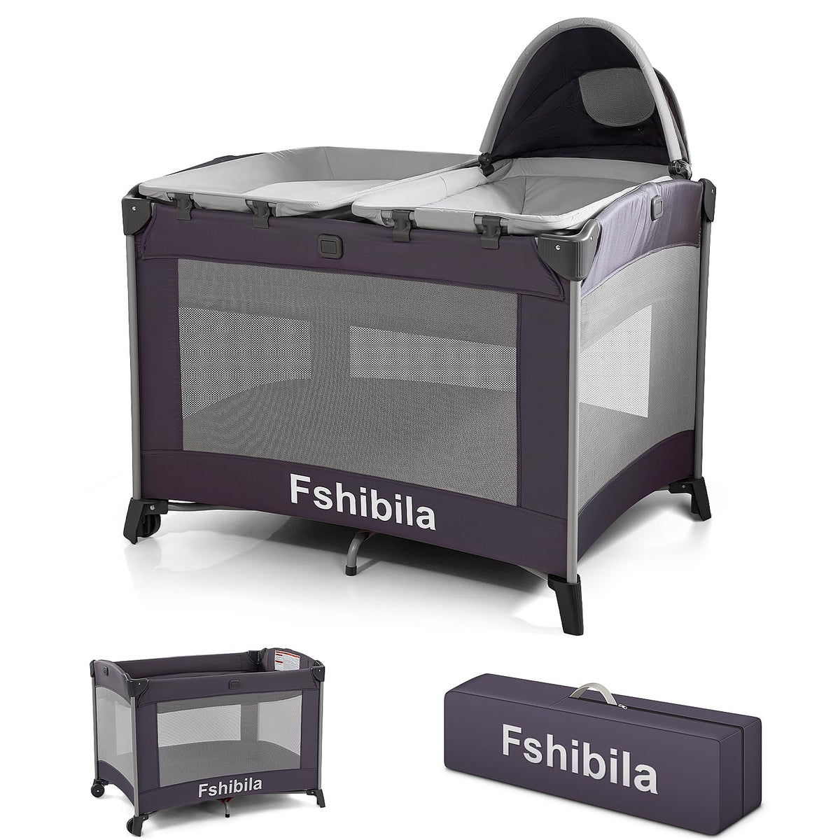 4-in-1 Portable Baby Playard with Bassinet and Changing Table, Black O535