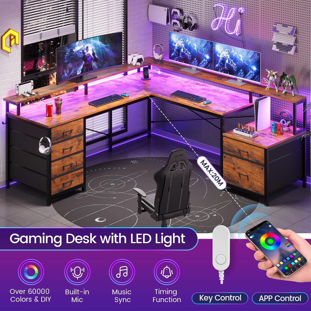 L Shaped Computer Desk with 6 Drawer A98936