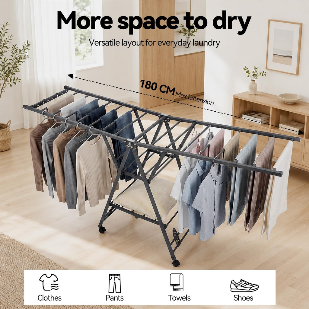 Foldable Metal Clothes Drying Rack with Wheels H826