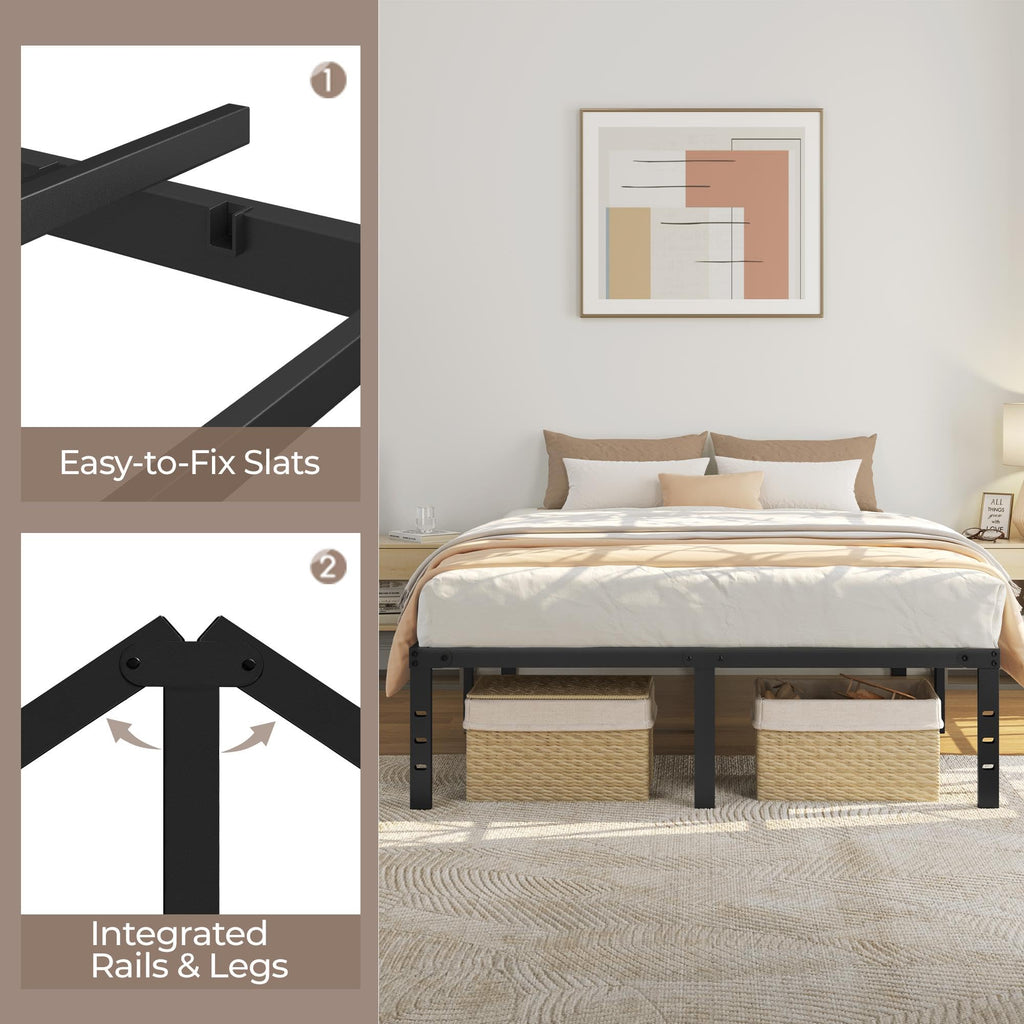 14 Inch Queen Size Black Metal Platform Bed Frame E687