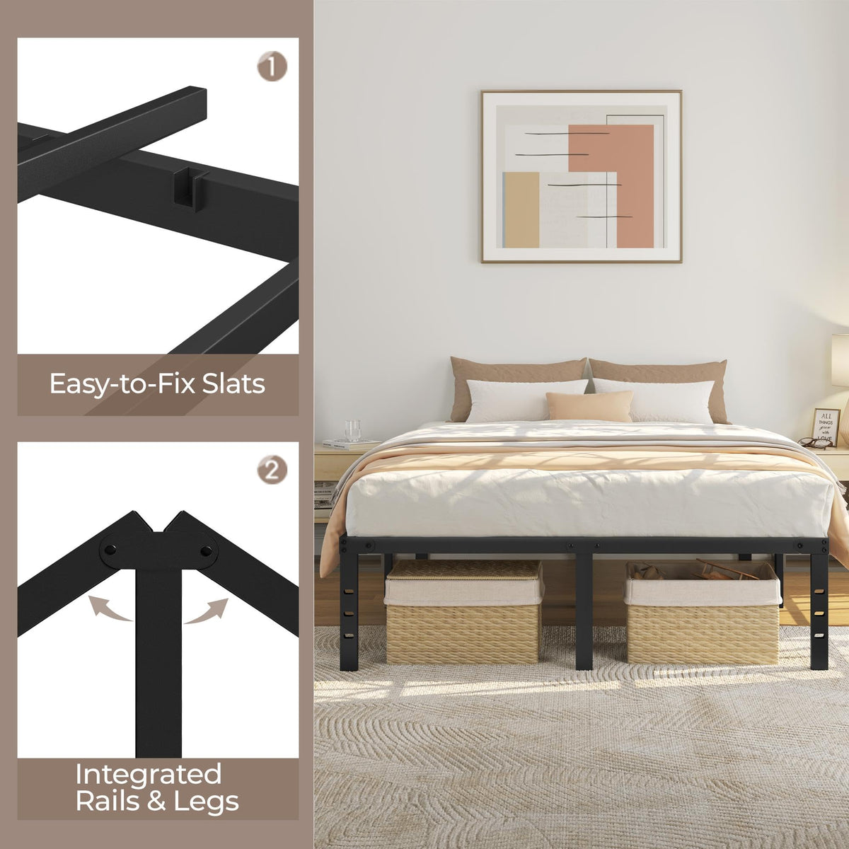 14 Inch Queen Size Black Metal Platform Bed Frame E687