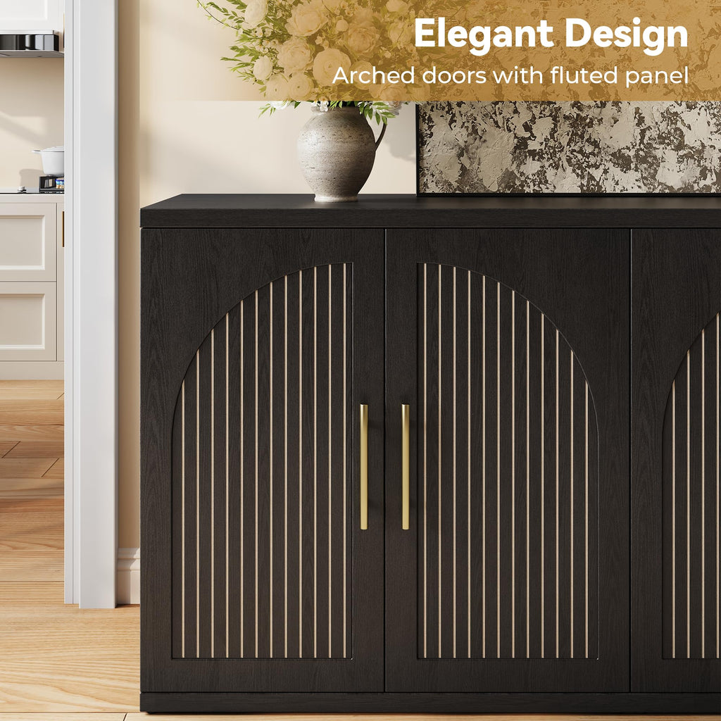 63" Black Wood Buffet Cabinet with Storage V36049