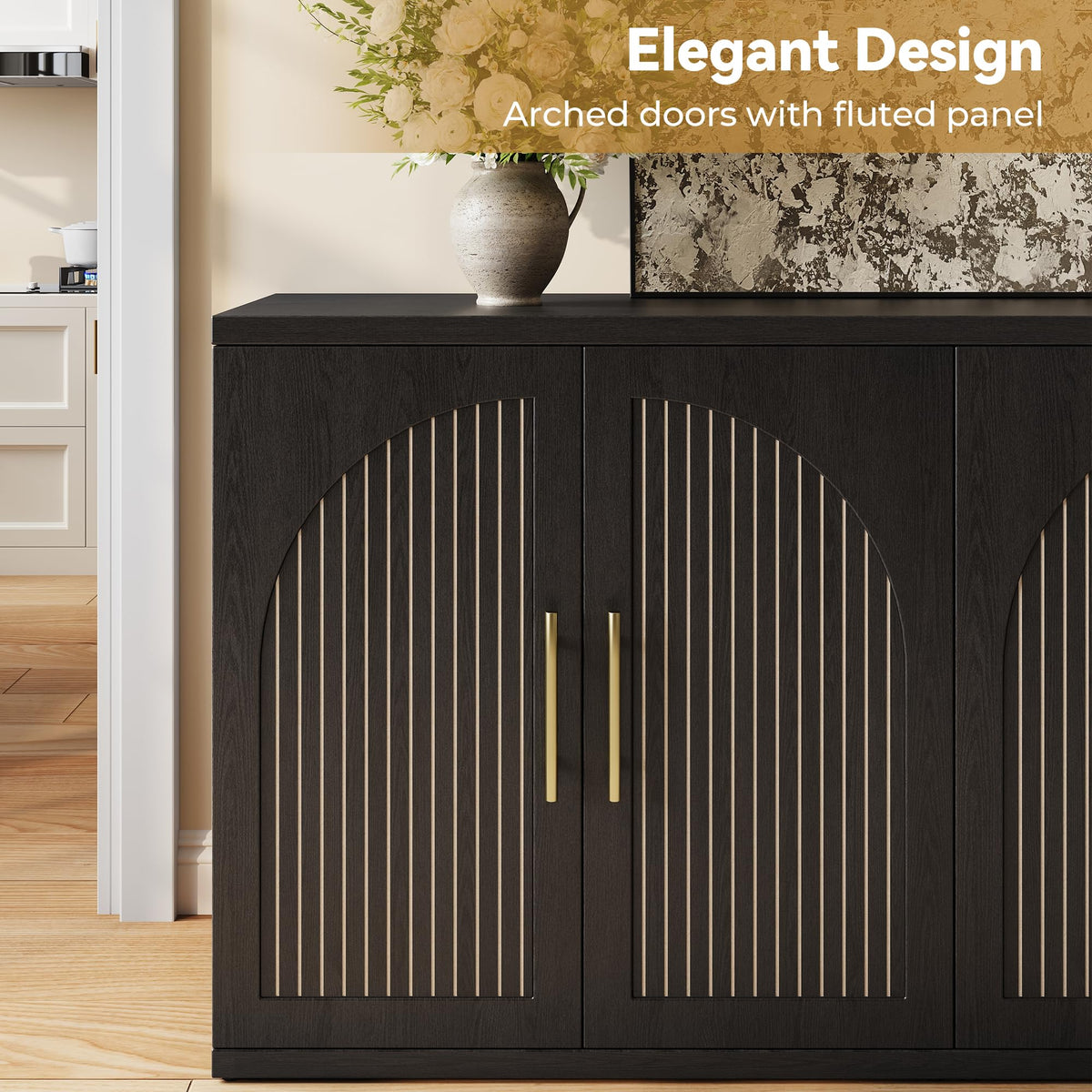 63" Black Wood Buffet Cabinet with Storage V36049