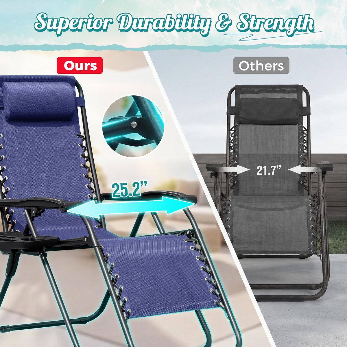 Zero Gravity Chair with Cup Holder Pillows Set of 2 Blue T2486