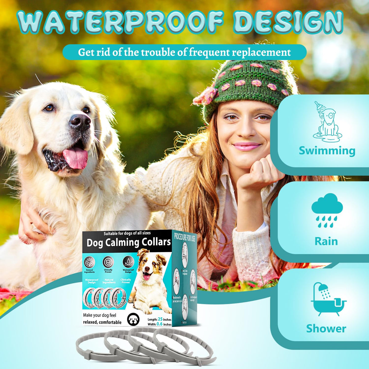 4 Packs Adjustable Dog Calming Collar Grey Y650102