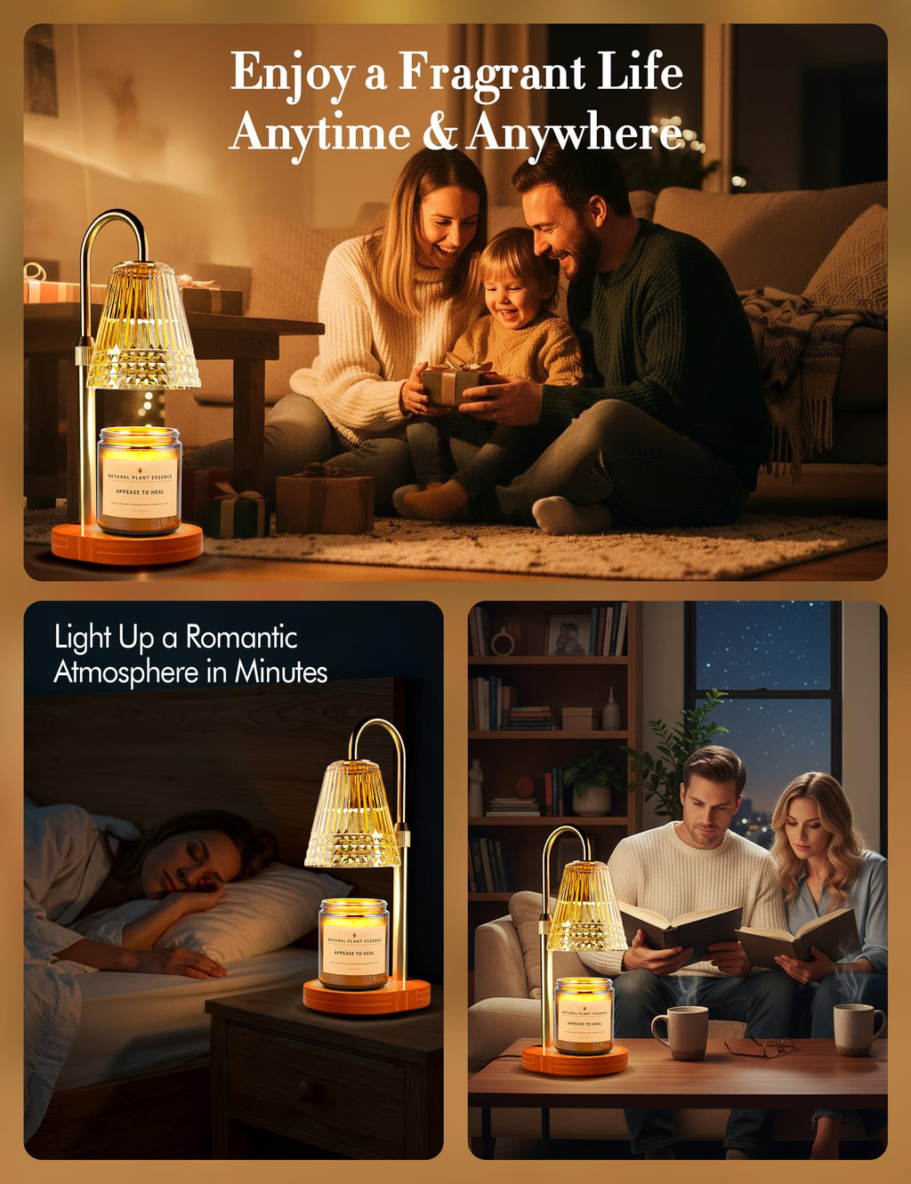 Candle Warmer Lamp with Timer Dimmer, Height Adjustable Wax Melt Warmer with 2 Bulbs, Gold Q2264