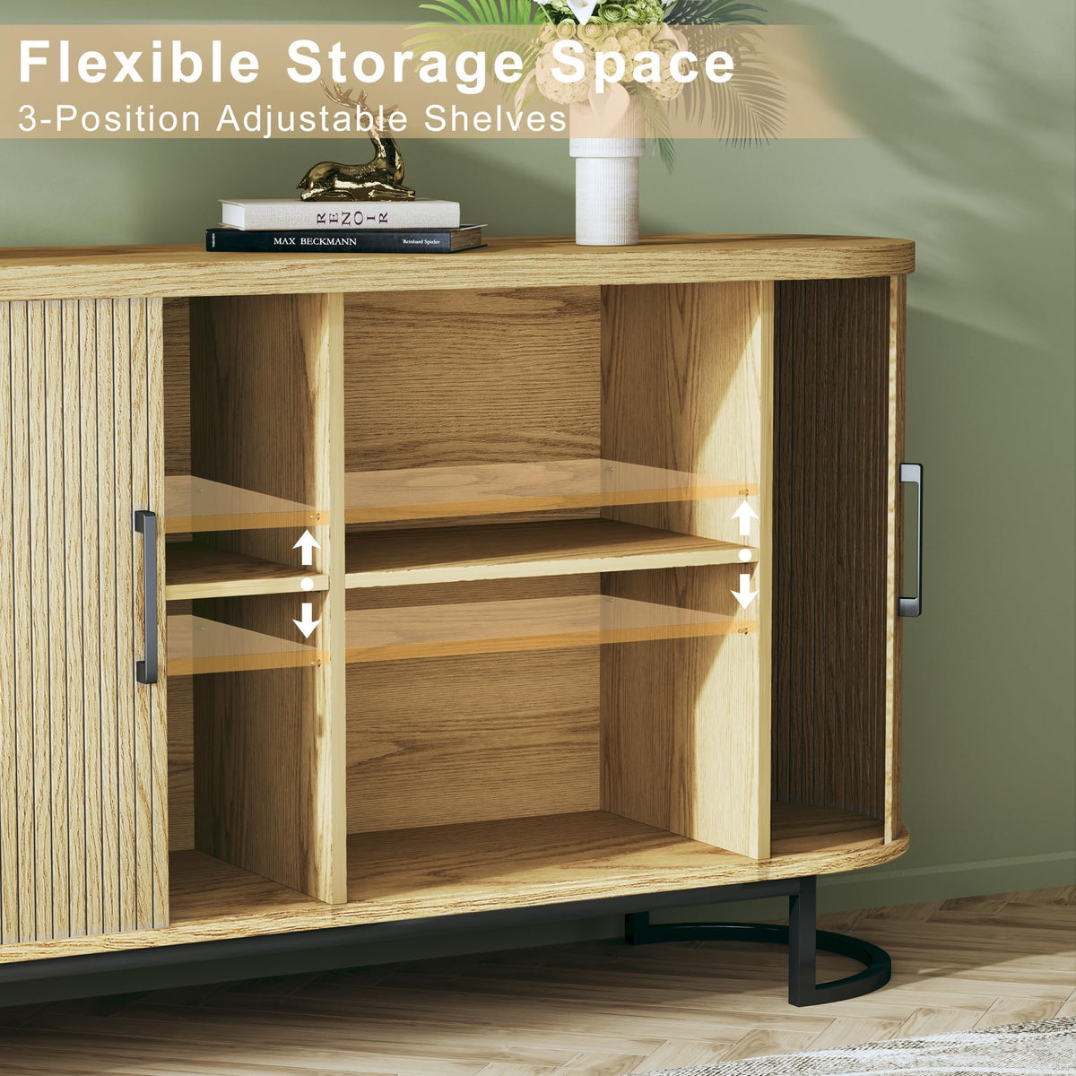 Sideboard Buffet Cabinet with Storage, Fluted Tambour, Adjustable Shelves G549
