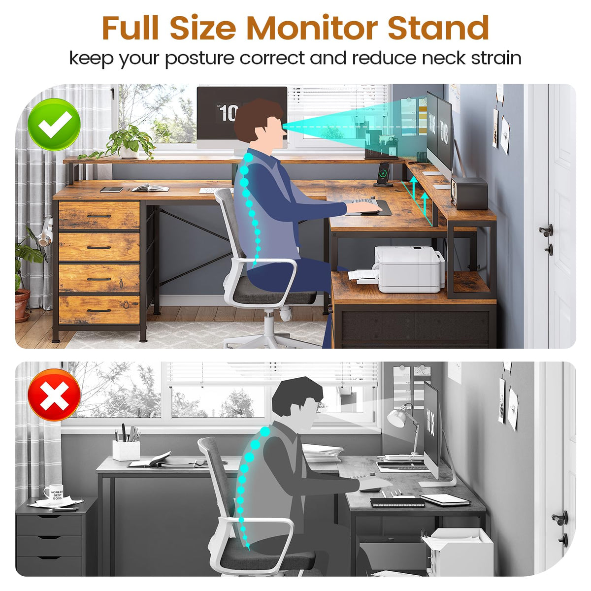 L Shaped Computer Desk with 6 Drawer A98936