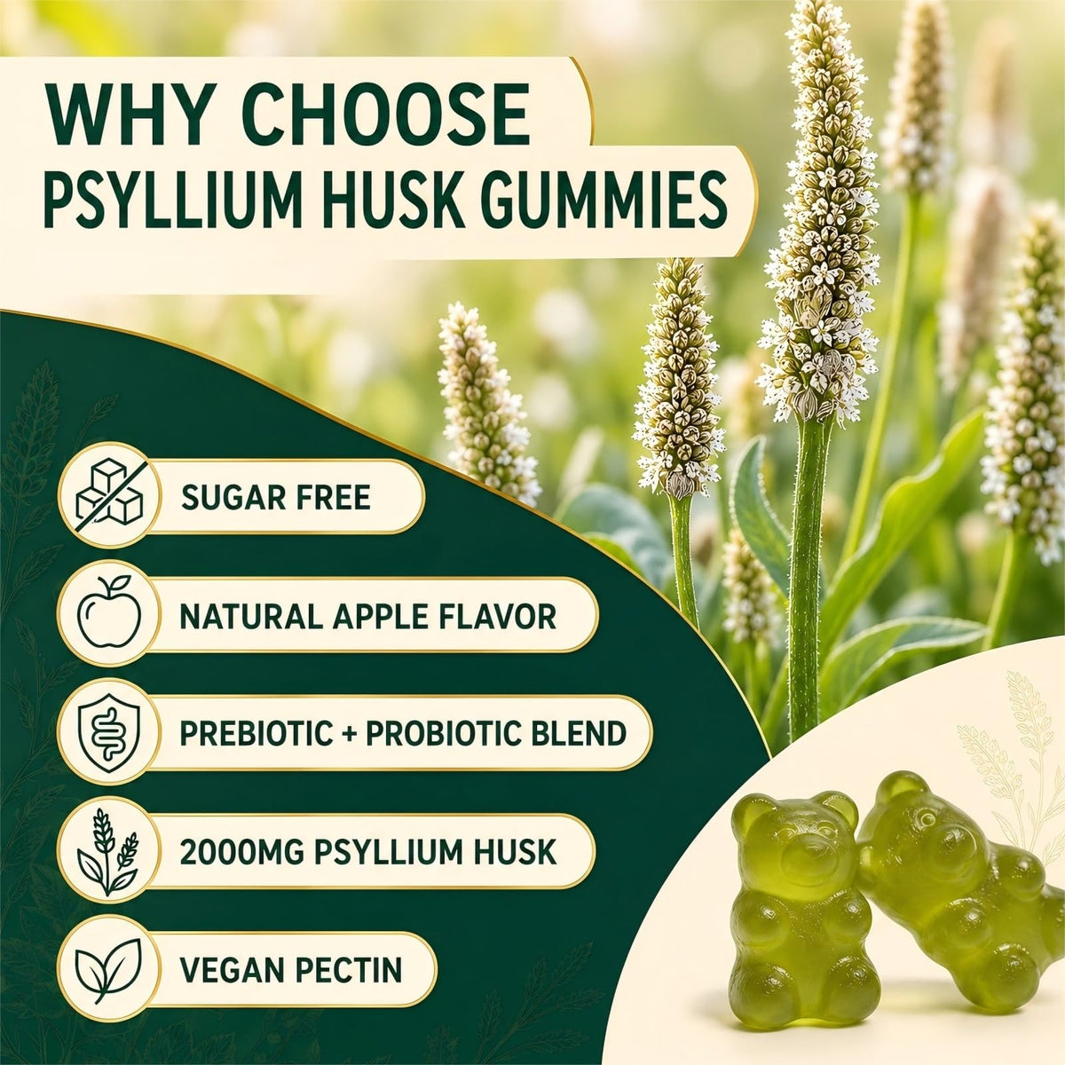 Sugar Free Psyllium Husk Gummies 2000mg 60 Count Q736
