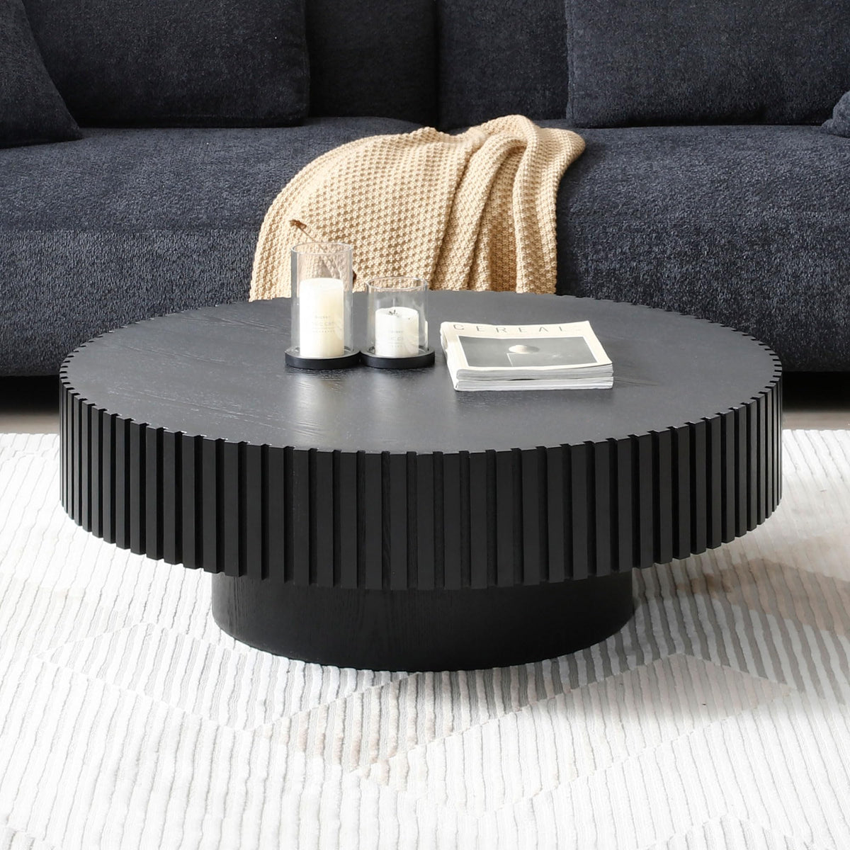 Matt Black Round Nesting Wood Coffee Table X182243