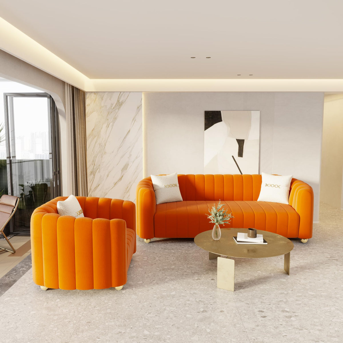 42" Velvet Sofa Chair with Gold Metal Legs A937