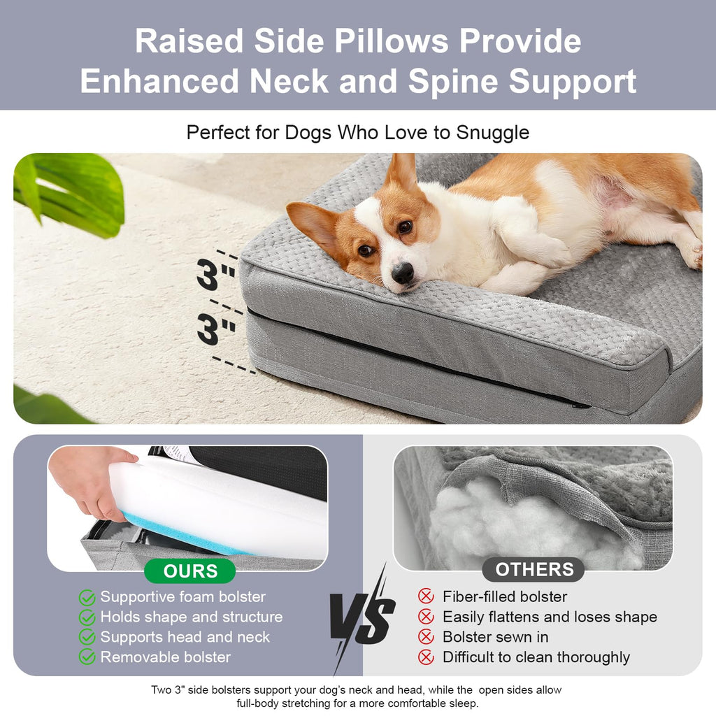Memory Foam Orthopedic Dog Bed with Removable Waterproof Cover, 35x23 Inches, Light Grey E447