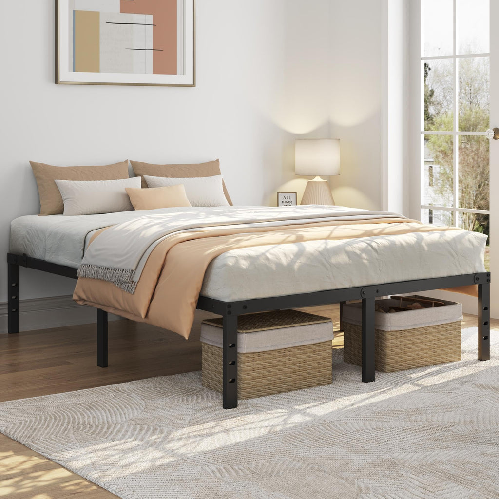 14 Inch Queen Size Black Metal Platform Bed Frame E687