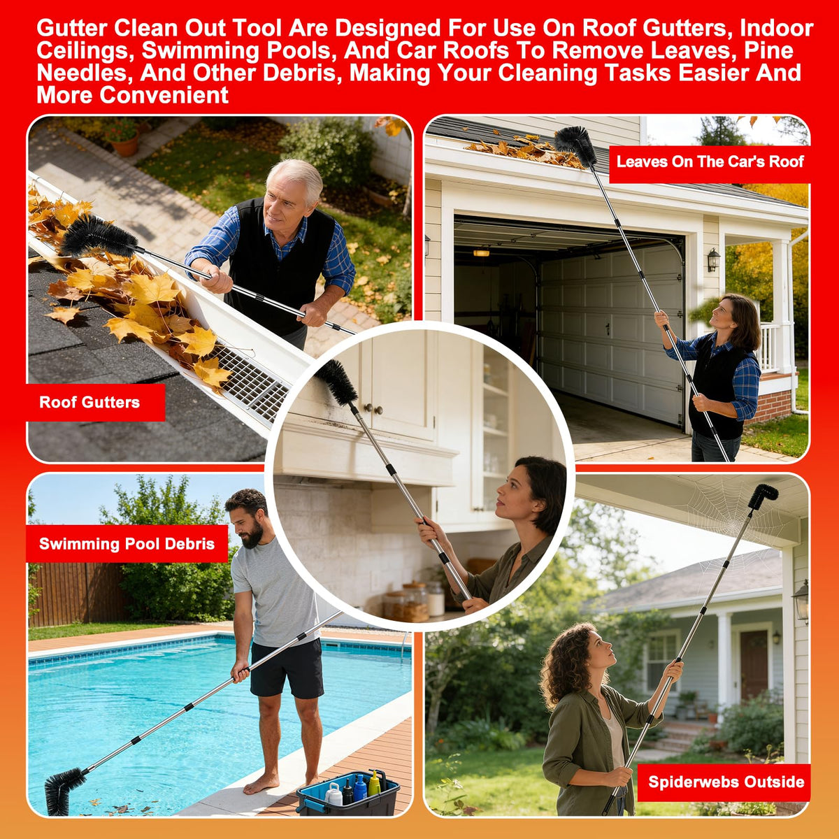 12.7FT Long Adjustable Gutter Cleaner & Brush T614913
