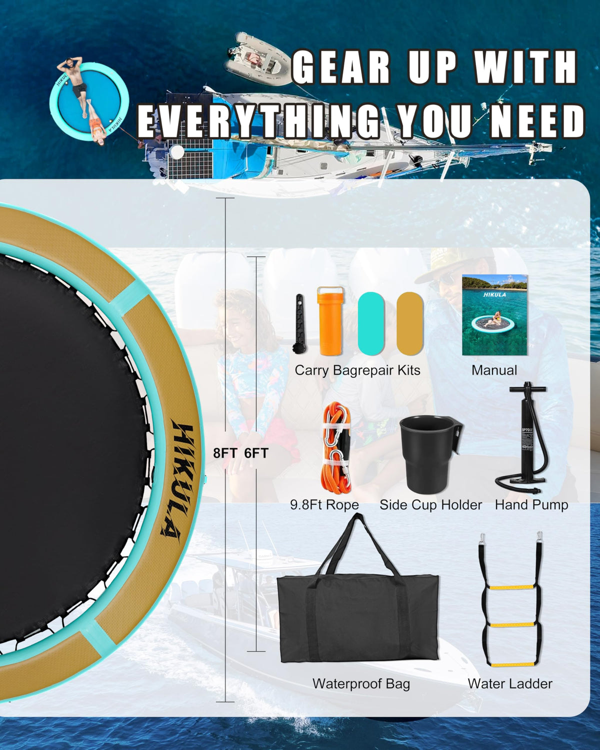 Inflatable Round Floating Ring Water Hammock Dock with Water Ladder and Cup Holder W631