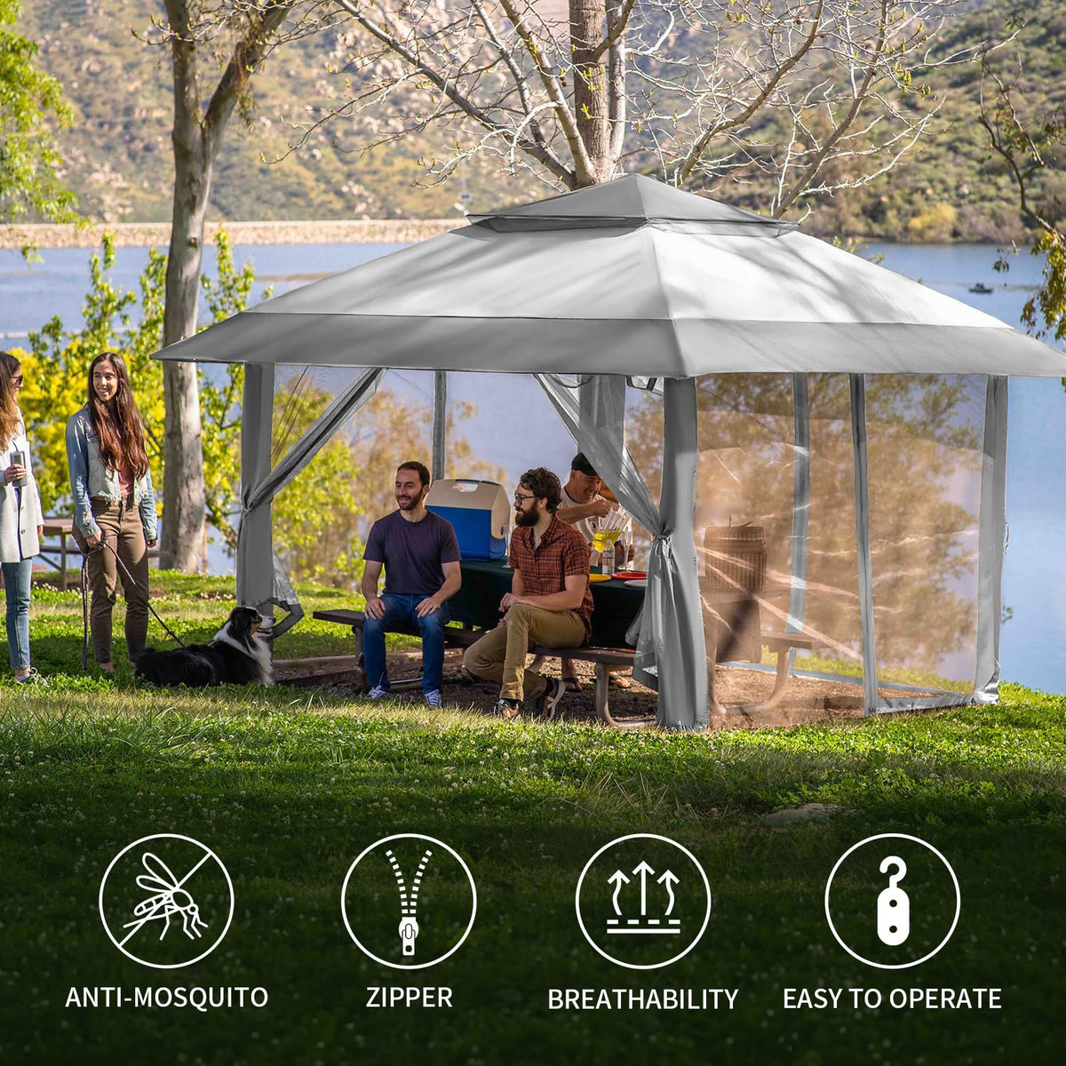 Gazebo Replacement Mosquito Netting 10 x 10ft Grey Z696