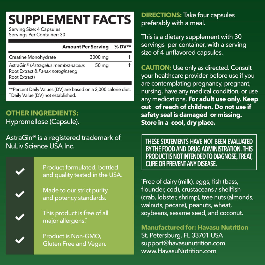 Creatine Monohydrate Capsules 3g Per Serving M4958
