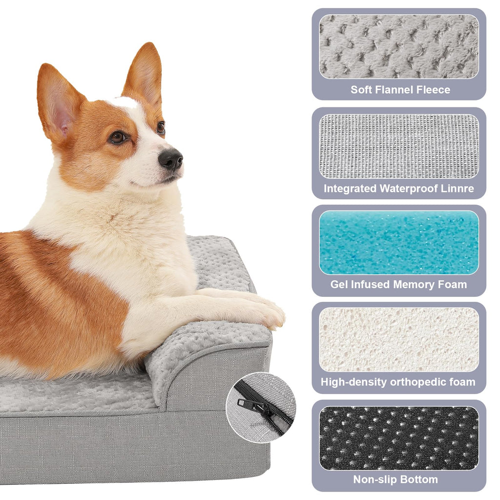 Memory Foam Orthopedic Dog Bed with Removable Waterproof Cover, 35x23 Inches, Light Grey E447
