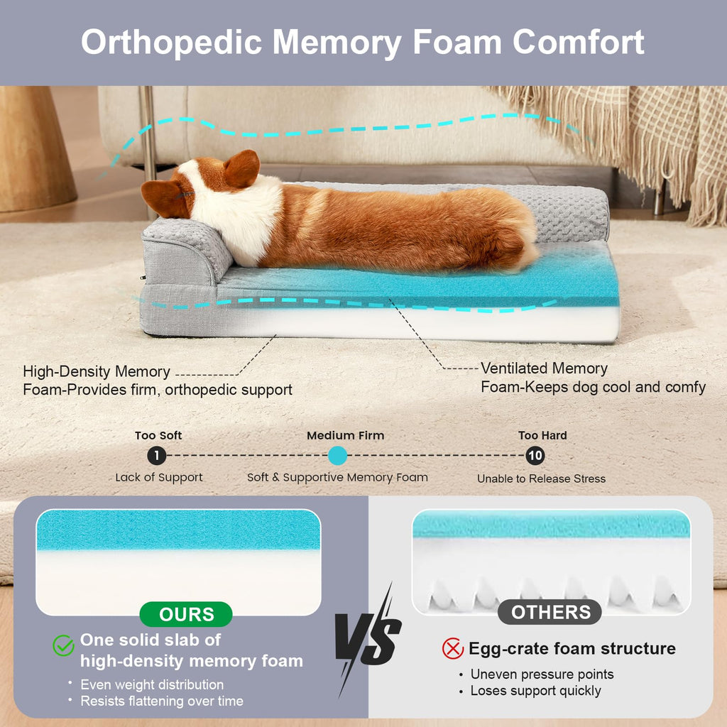 Memory Foam Orthopedic Dog Bed with Removable Waterproof Cover, 35x23 Inches, Light Grey E447