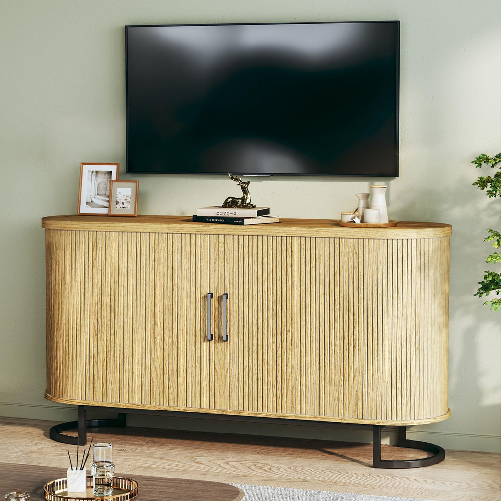 Sideboard Buffet Cabinet with Storage, Fluted Tambour, Adjustable Shelves G549