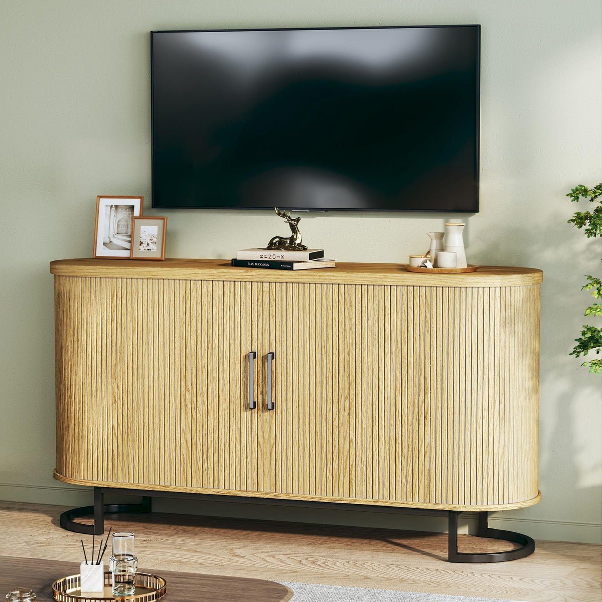 Sideboard Buffet Cabinet with Storage, Fluted Tambour, Adjustable Shelves G549