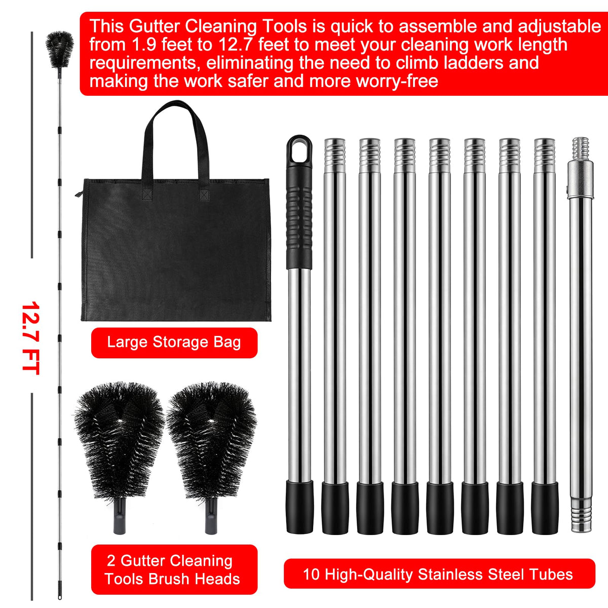 12.7FT Long Adjustable Gutter Cleaner & Brush T614913