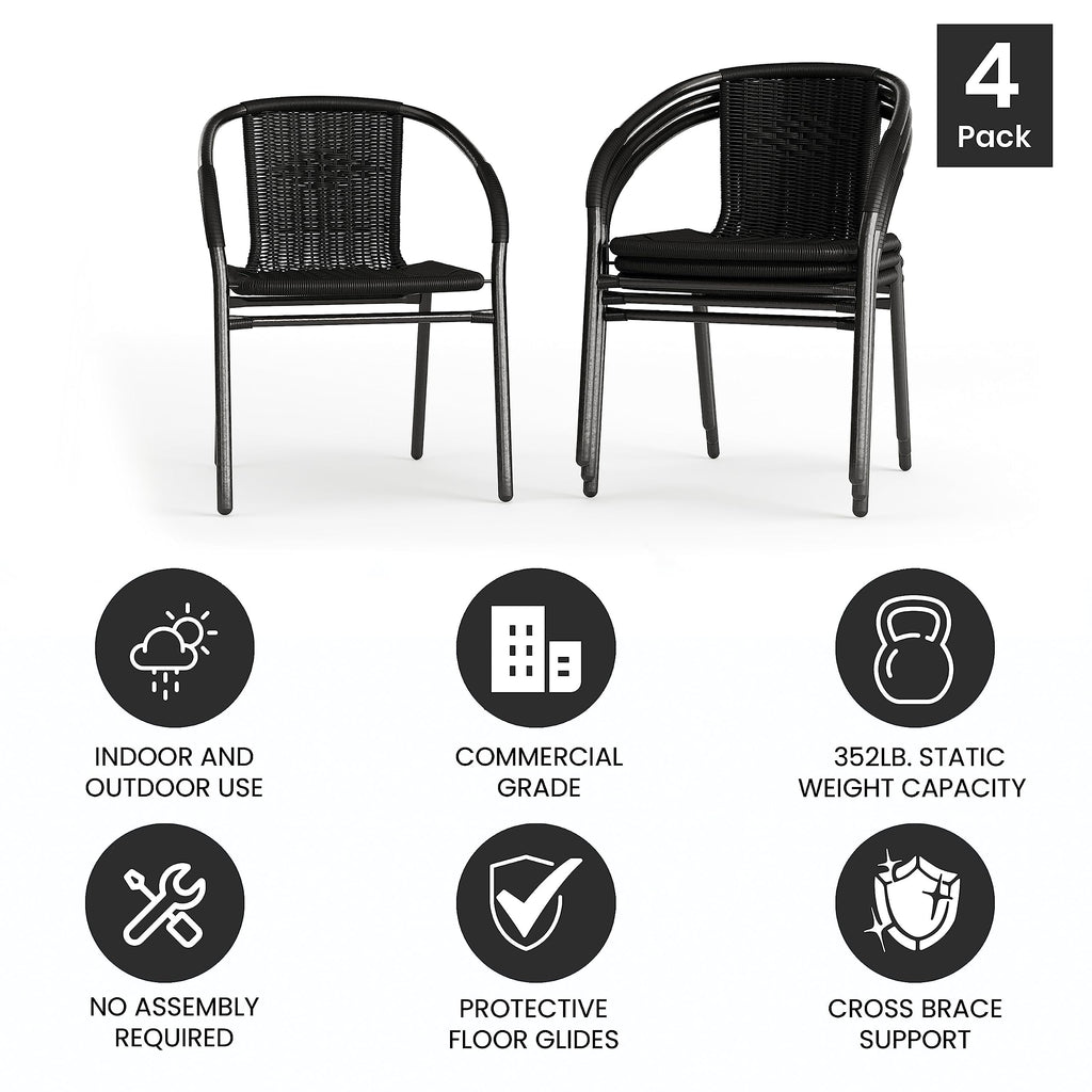 Black Rattan Stackable Dining Chairs Set of 4 Y1824
