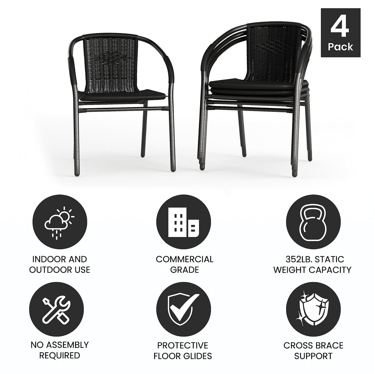Black Rattan Stackable Dining Chairs Set of 4 Y1824