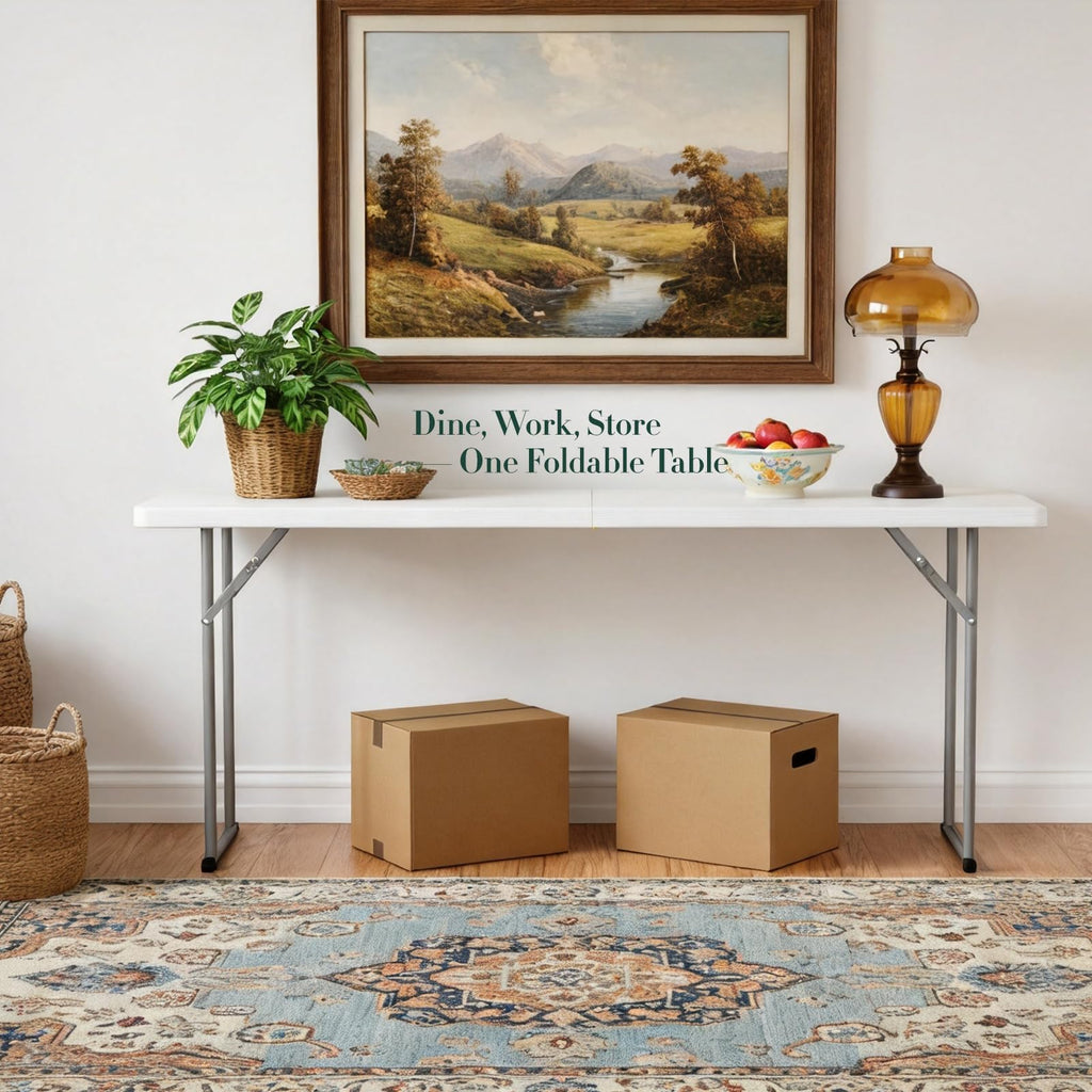 6 ft Narrow Folding Table with Handle & Safety Locks R344394