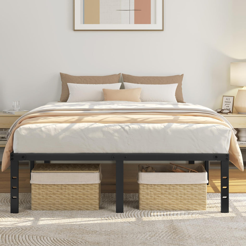 14 Inch Queen Size Black Metal Platform Bed Frame E687