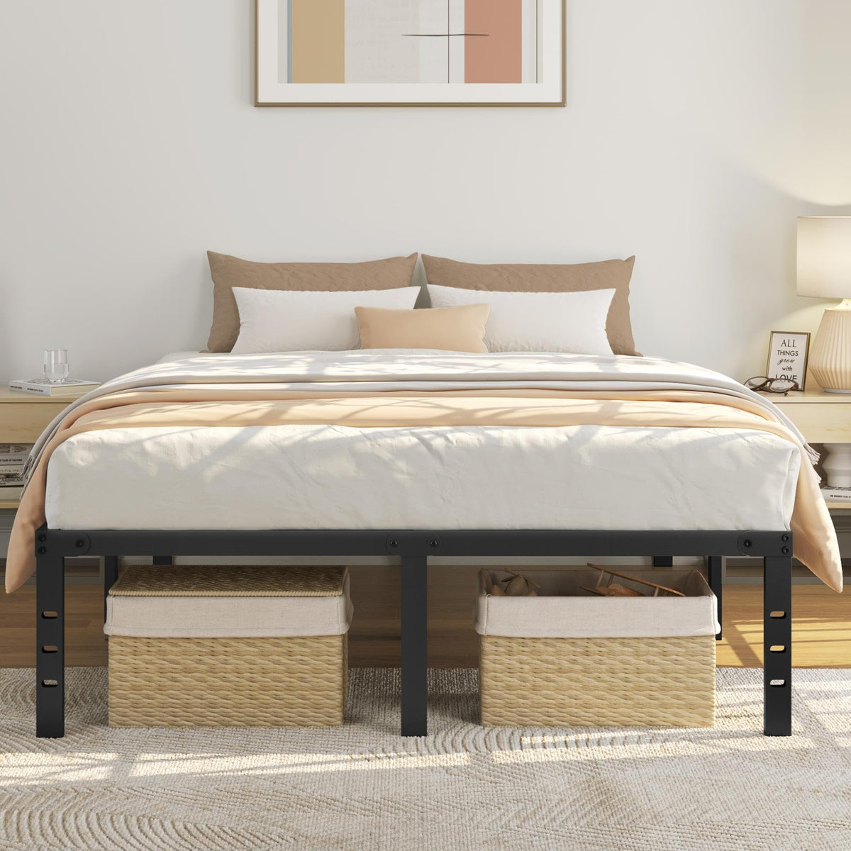 14 Inch Queen Size Black Metal Platform Bed Frame E687