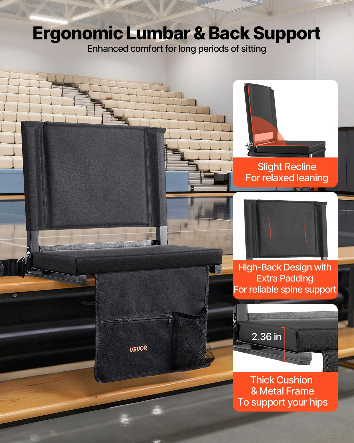 Folding Bleacher Seat with Back Support and Cushion P84219