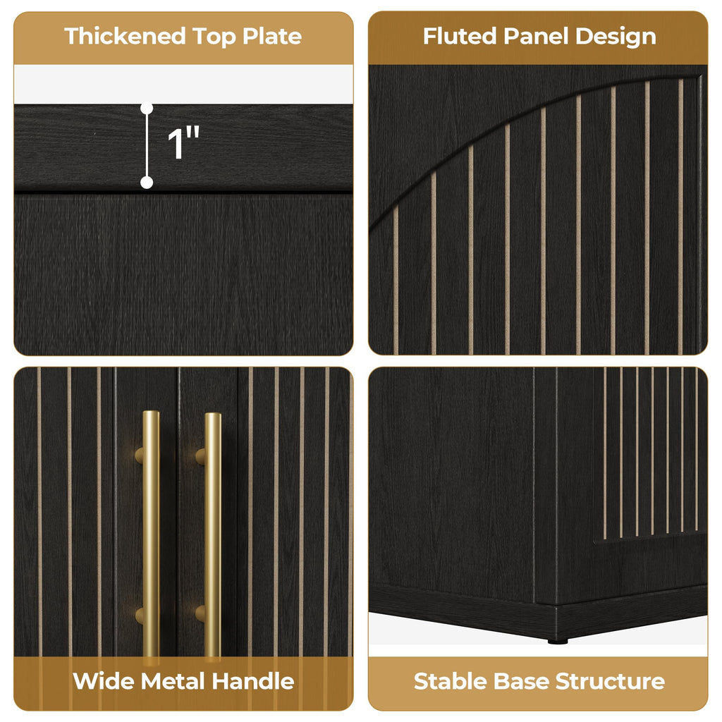 63" Black Wood Buffet Cabinet with Storage V36049