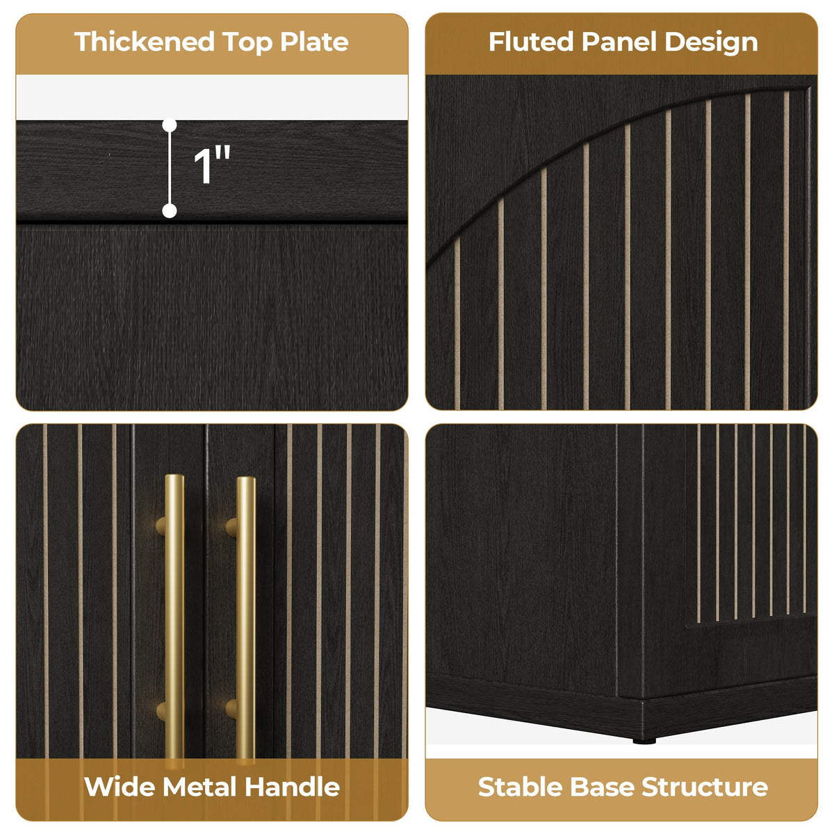63" Black Wood Buffet Cabinet with Storage V36049